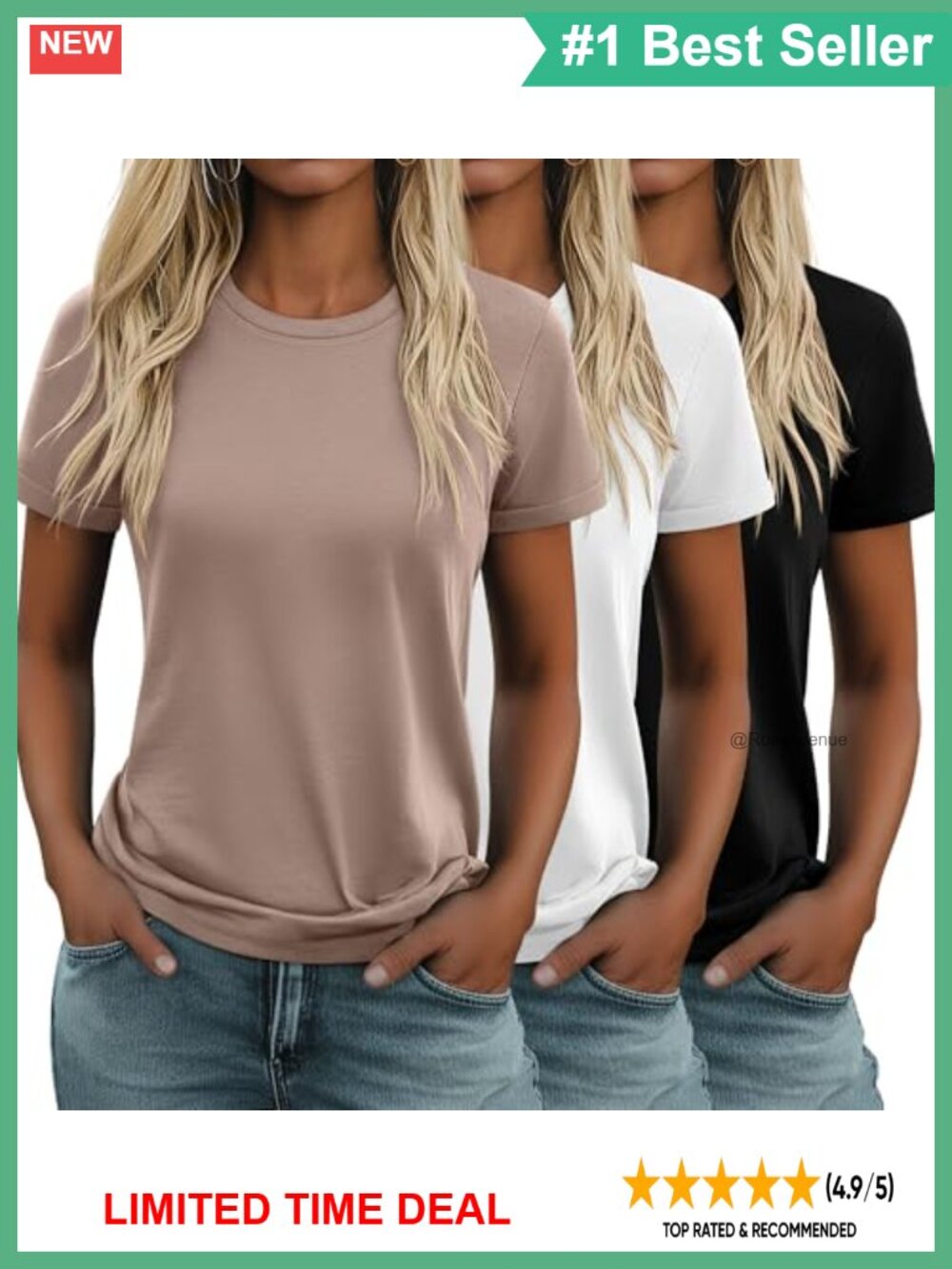 Huukeay 3 Pack Cotton Women's Short Sleeve Crew Neck T Shirts Basic Tee